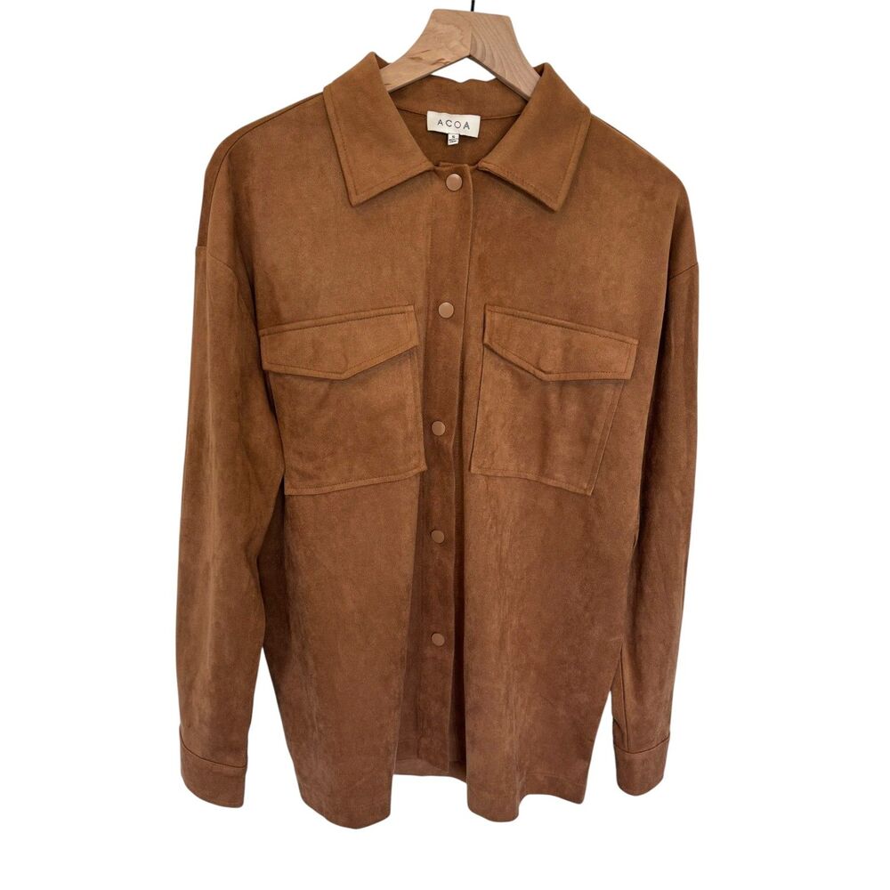 ACOA Tan Brown Faux Suede Oversized Jacket Snap Button Fall Cottagecore Size S